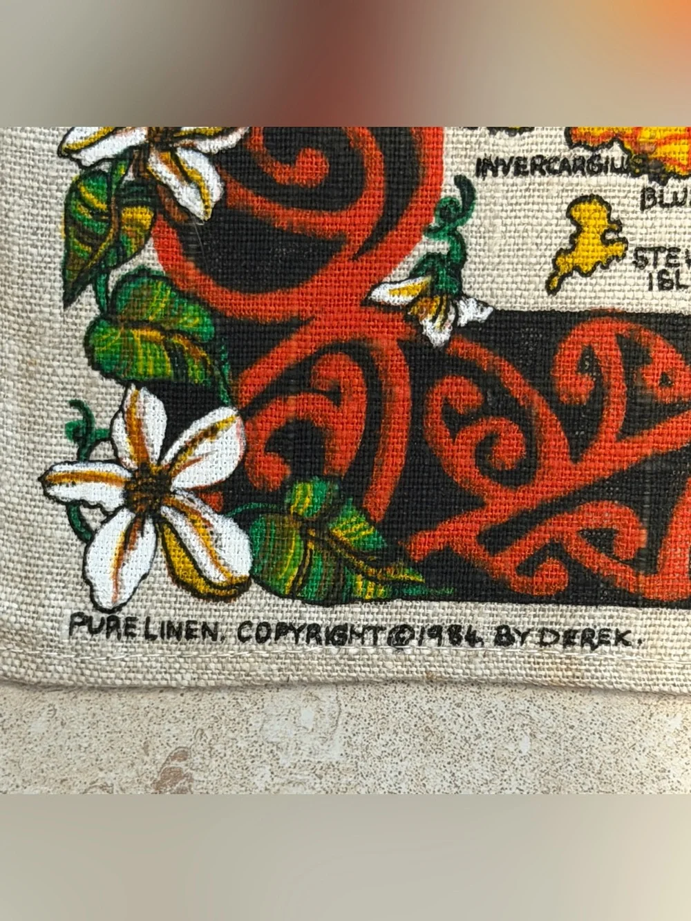 Vintage Derek of New Zealand Colorful Linen Souvenir Tea Towel Clematis NEW